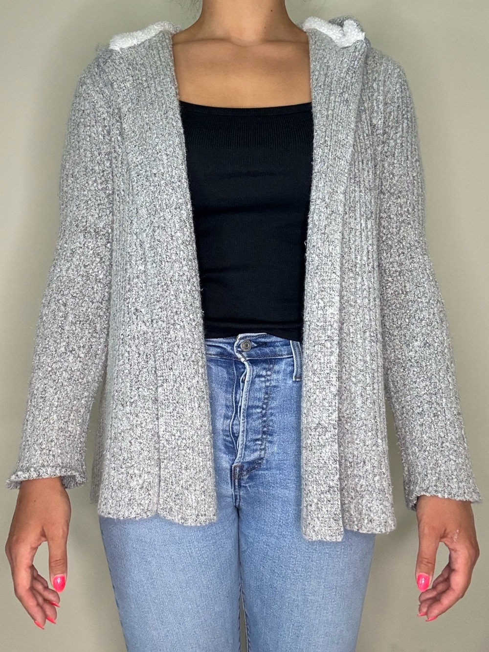 Almost Famous Heather Gray Open-Front Hooded Cardigan